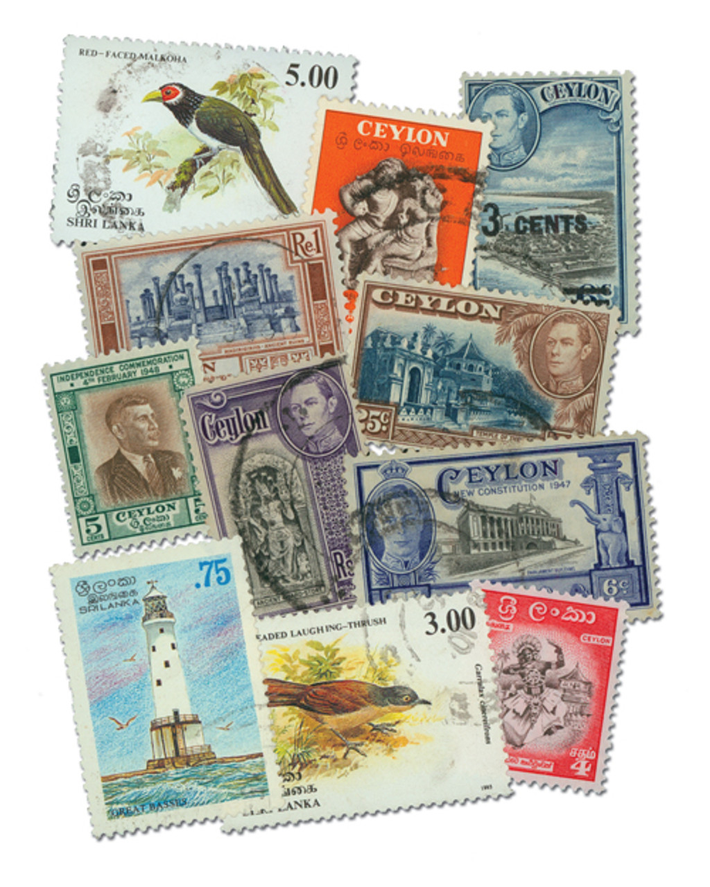 M3165 - Ceylon, 50 Different Stamps