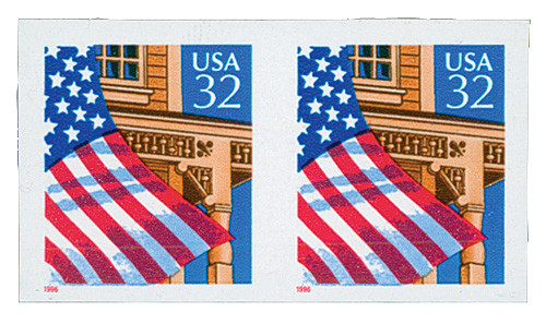 2915Ah - 1996 32c Flag Over the Porch, Red Date, Imperforate Error