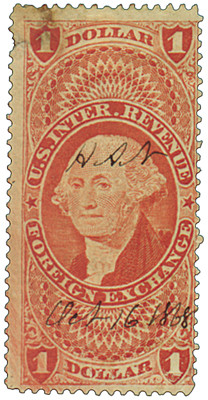 R68 - 1862-71 $1 U.S. Internal Revenue Stamp, Foreign Exchange, Red, Perf. 12