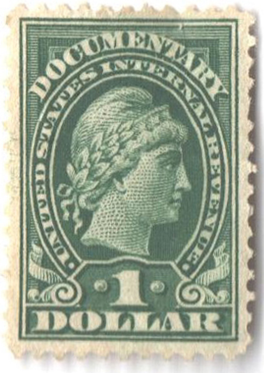 R240a - 1917-33 $1 U.S. Internal Revenue Stamp, Green, Double Line Watermark, Perf. 11, Without "Series 1914"