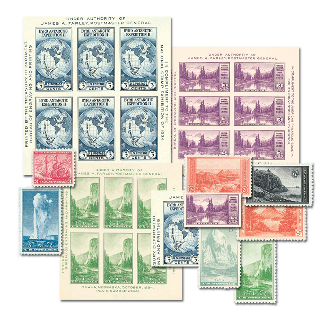 YS1934C - 1934 Complete Commemorative Year Set, 17 Stamps and 3 Souvenir Sheets