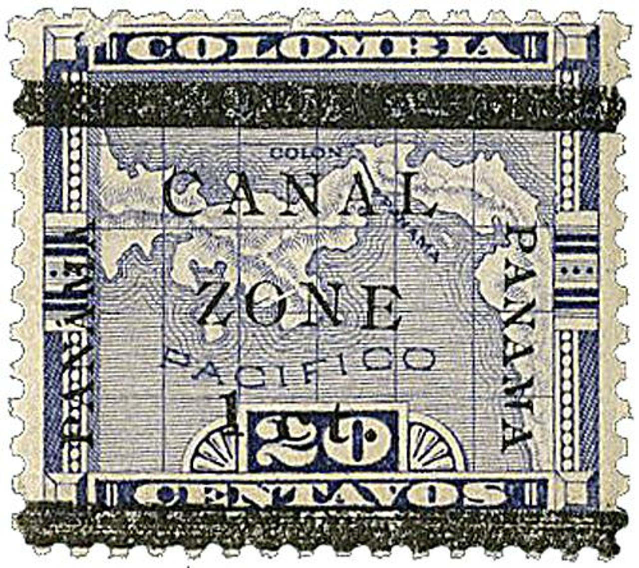 CZ16b - 1906 1c on 20c Canal Zone - Map of Panama, violet type c