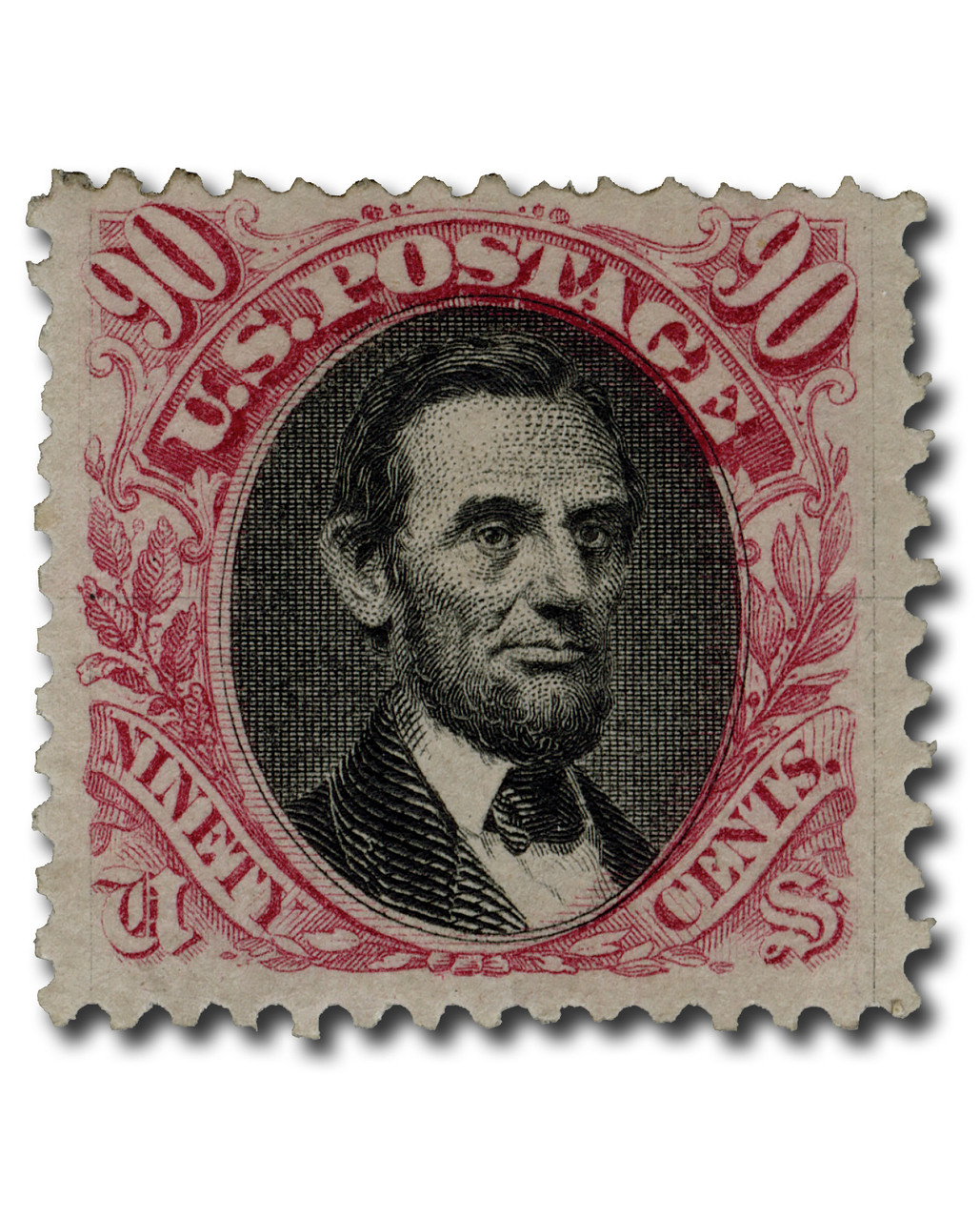 132 - 1875 90c Abraham Lincoln, Carmine and Black, Hard Paper, No Grill, Perf. 12