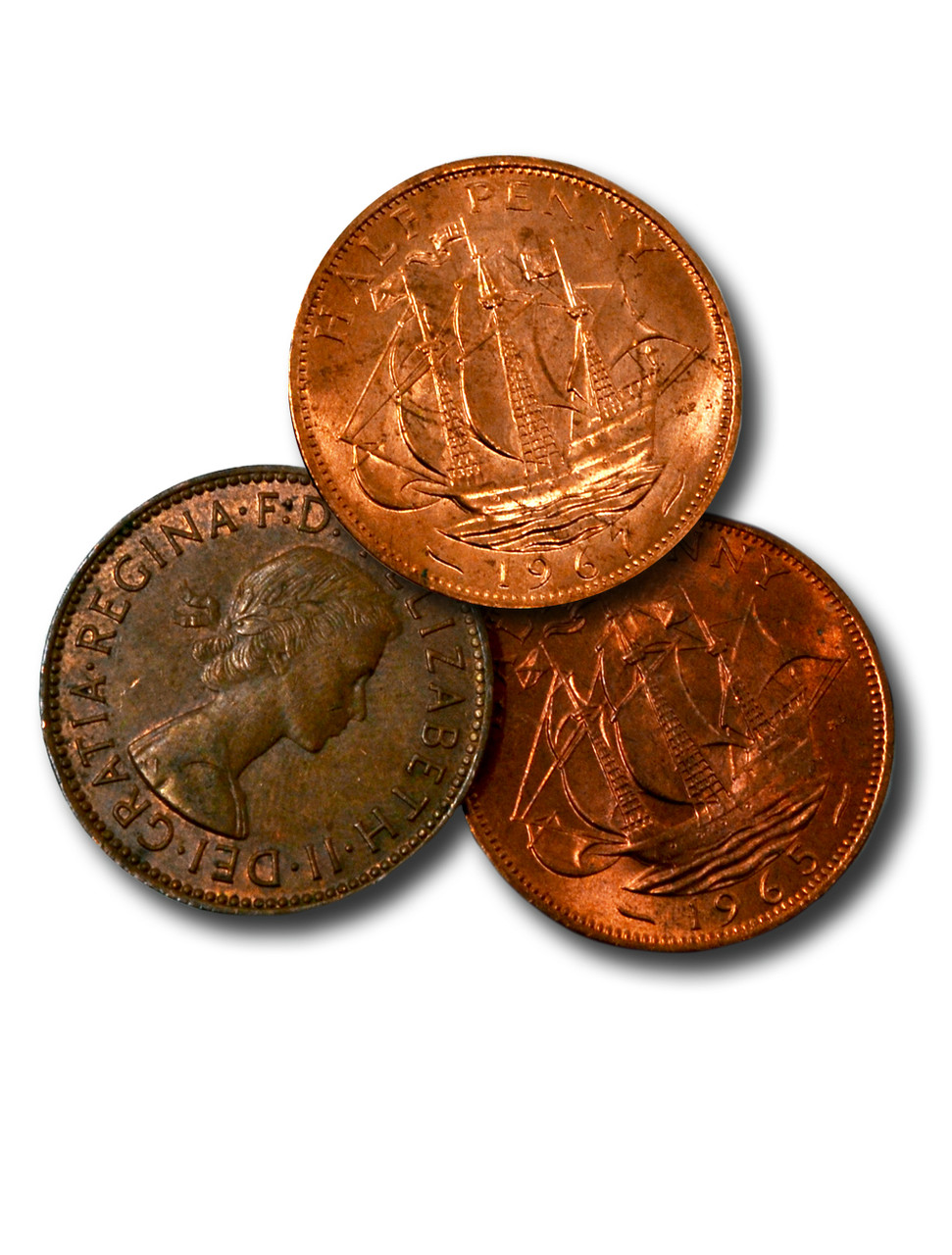 M11774d - 3 Different Great Britain 1/2 Pennies - Mystic Stamp Company