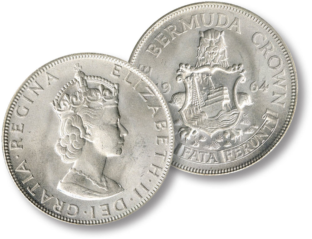CNSQEII1 - 1964 Bermuda "Silver Crown" features Queen Elizabeth II and Bermuda Coat of Arms