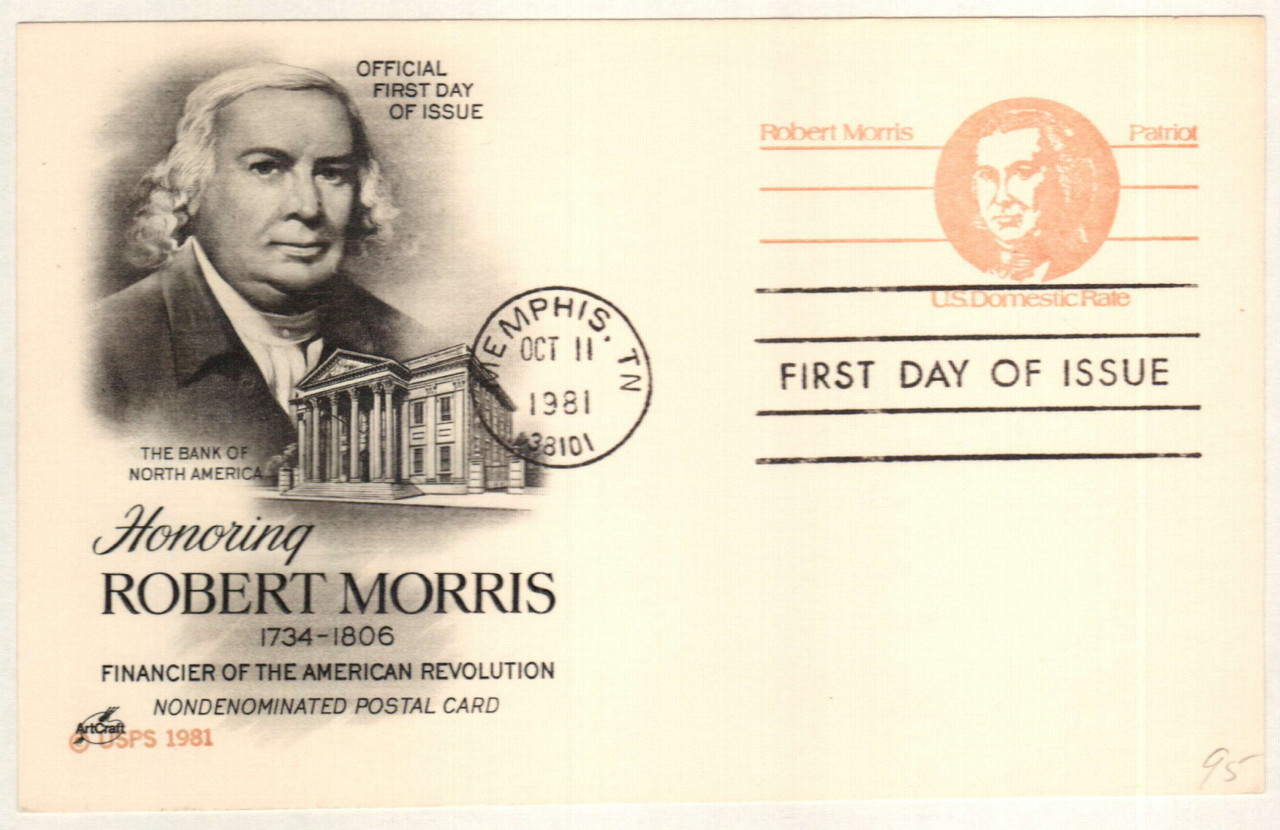 UX92 - 1981 13c Robert Morris, Non-denominated, Postal Card