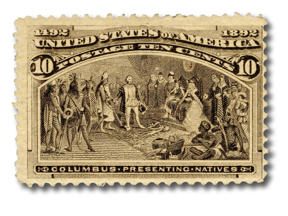 237 - 1893 10c Columbus Presenting Natives, Black Brown - Mystic