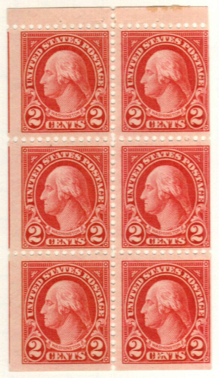 634d - 1927 2c Washington, Carmine, Booklet Pane of 6, Perf. 11x10.5