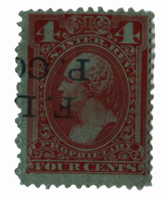 RB14b - 1875-81 4c Proprietary Revenue Stamp, Red Brown, Double Line Watermark