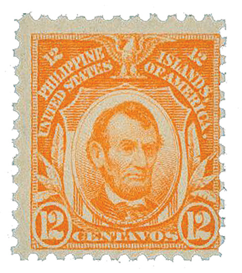 PH295 - 1917 12c Abraham Lincoln, Red Orange, Philippines Regular Issue, Unwatermarked, Perf. 11