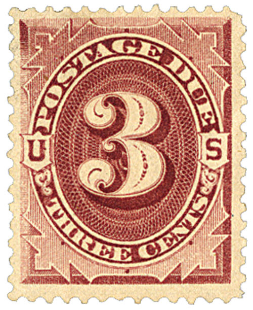 J17 - 1884 3c Postage Due - red brown