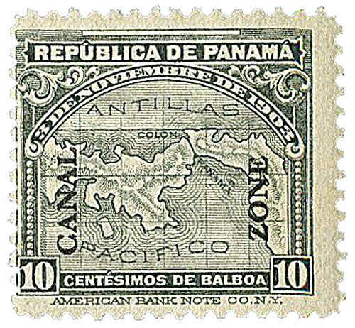 CZ37 - 1914 10c Map of Panama, Gray, Canal Zone Overprint Type I
