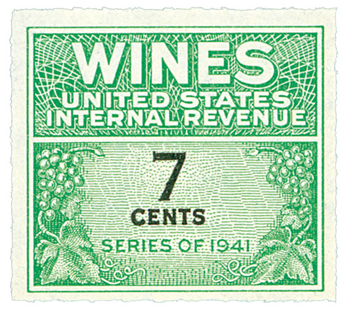 RE119 - 1942 7c Cordials, Wines, Etc. Stamp, Green & Black, Rouletted 7