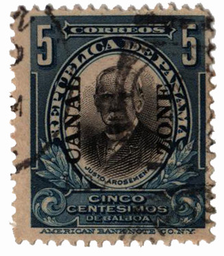 CZ57 - 1921 5c Justo Arosemena, Deep Blue & Black, Canal Zone Overprint Type V
