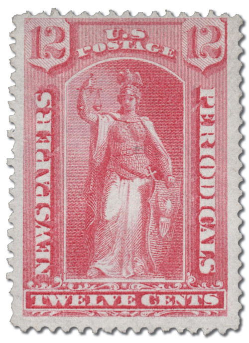 PR40 - 1875 12c Newspaper & Periodical Stamp, Pale Rose, Hard Paper, No Gum