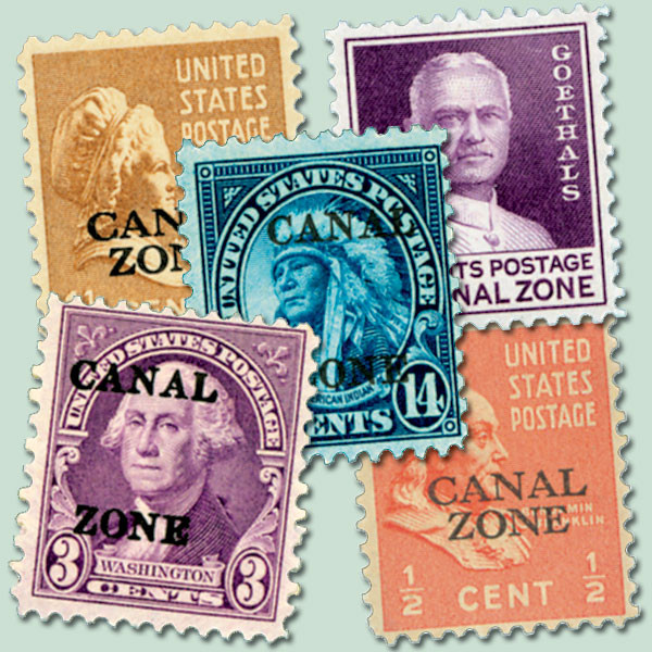 CZ115-19 - 1933-39 Canal Zone, Set of 5 Stamps
