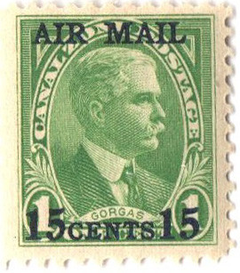 CZC2 - 1931 15c on 1c Canal Zone Airmail, Major General William Crawford Gorgas, Yellow Green, Type II