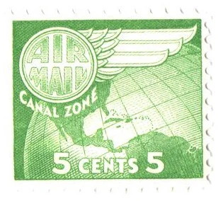 CZC27 - 1958 5c Canal Zone Airmail, Globe & Wing, Yellow Green