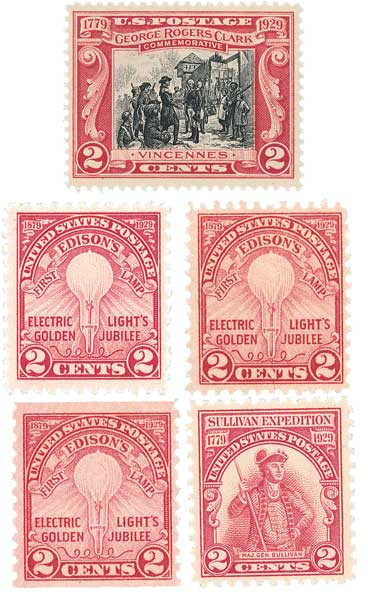 651//57 - 1929 2c Commemoratives Issues, Set of 5 Stamps
