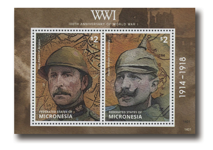 MFN275 - 2014 $2 100th Anniversary of World War I, Mint Souvenir Sheet of 2, Micronesia