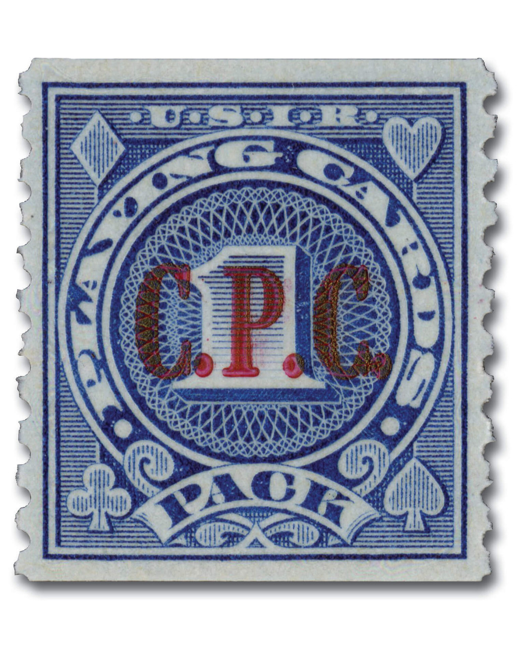 RF26A-PC202 - 1940 1c Playing Card Stamp with C. P. C. Precancel, Blue, Unwatermarked, Perf. 10 Vertically