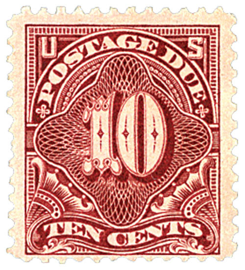 J49 - 1910 10c Postage Due Stamp - deep claret