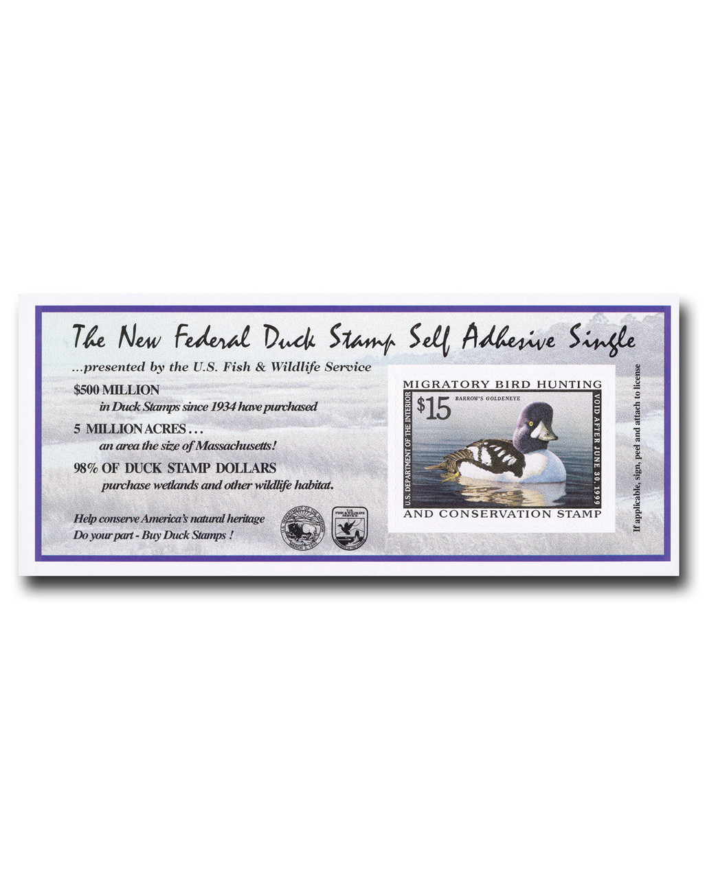 RW65A - 1998 $15.00 Federal Duck Stamp - Barrow's Goldeneye