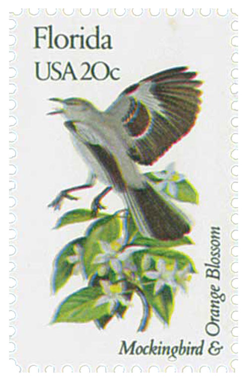 1961 - 1982 20c State Birds & Flowers: Florida - Mystic Stamp Company