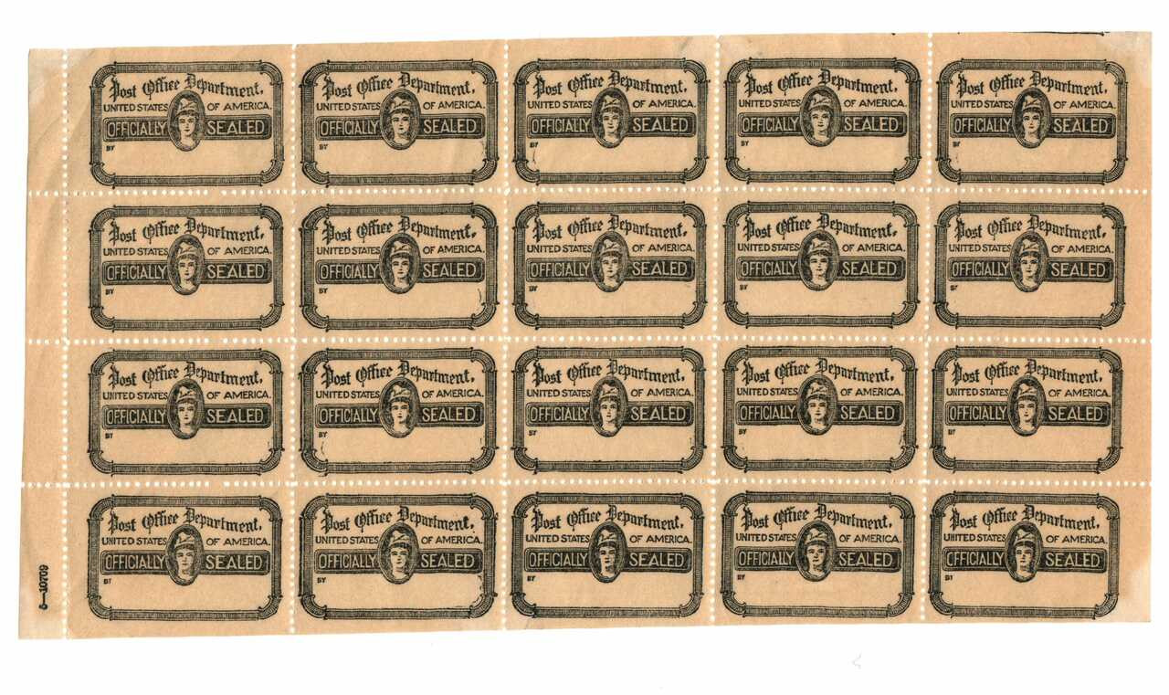OX21 - 1919 Post Office Seal - thin,white,crisp paper, perf 12, black