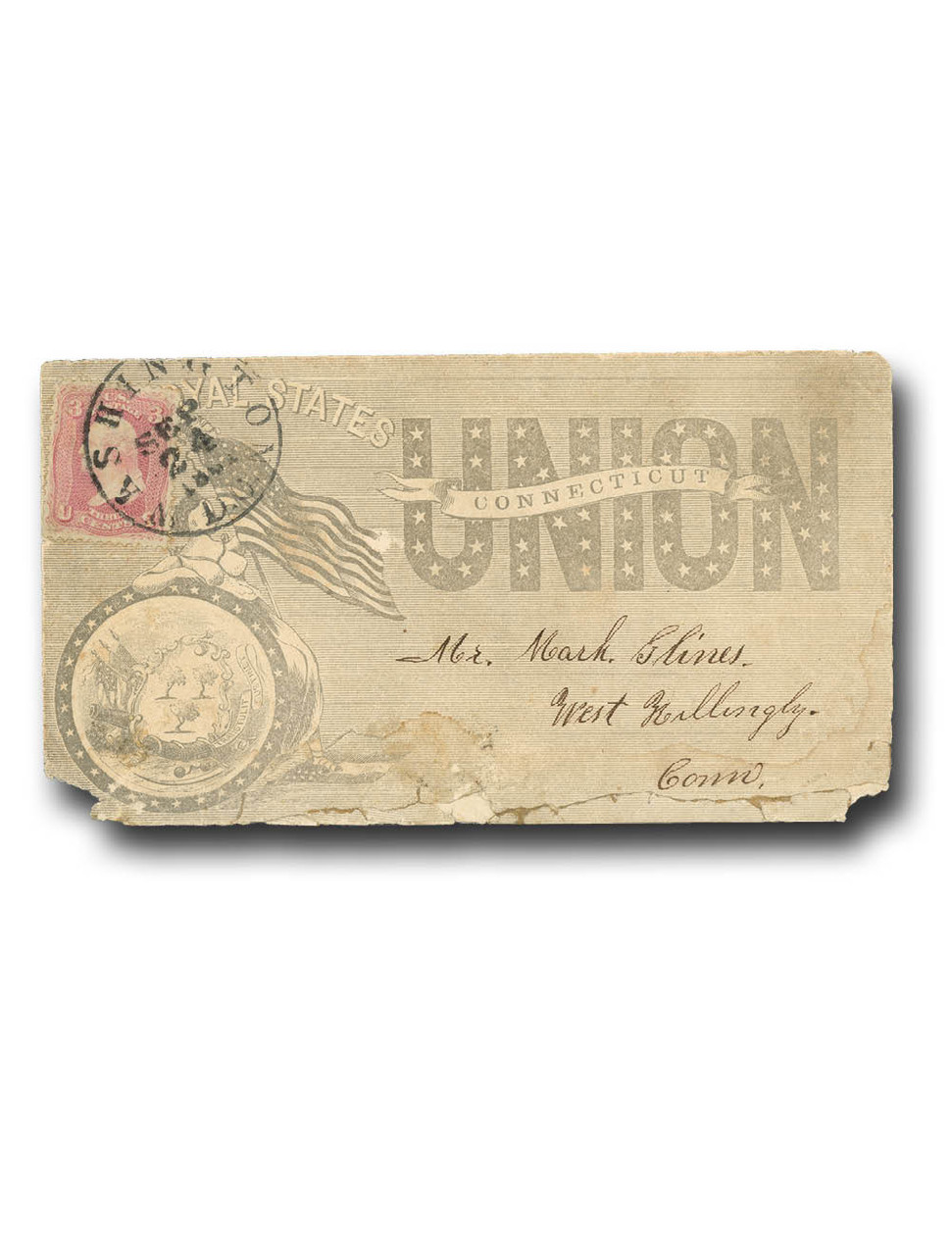 MA1878 - 1861 3c Washington, Pink, Patriotic Cover