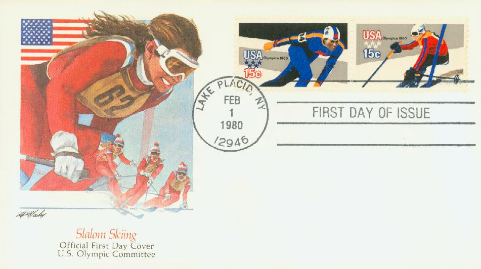 1795-96 - 1980 15c 13th Winter Olympic Games: Skater & Downhill Skier, First Day Cover