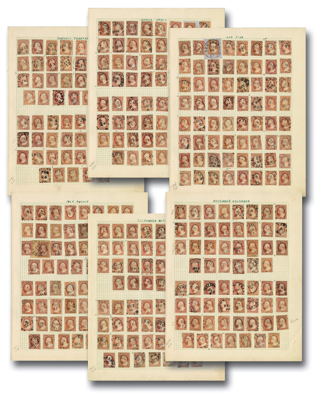 MA1966 - Full 366 Day Calendar Made with Dated 3c Washington Stamps, US #11
