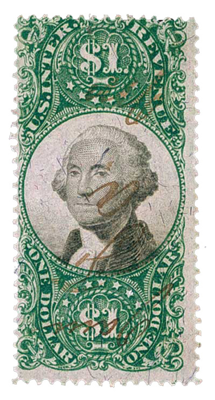 R144 - 1872 $1 US Internal Revenue Stamp - green & black