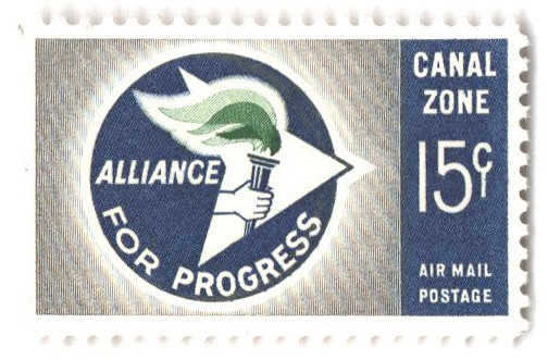 CZC35 - 1963 15c Canal Zone Airmail, Alliance for Progress, Gray, Green Dark Ultramarine