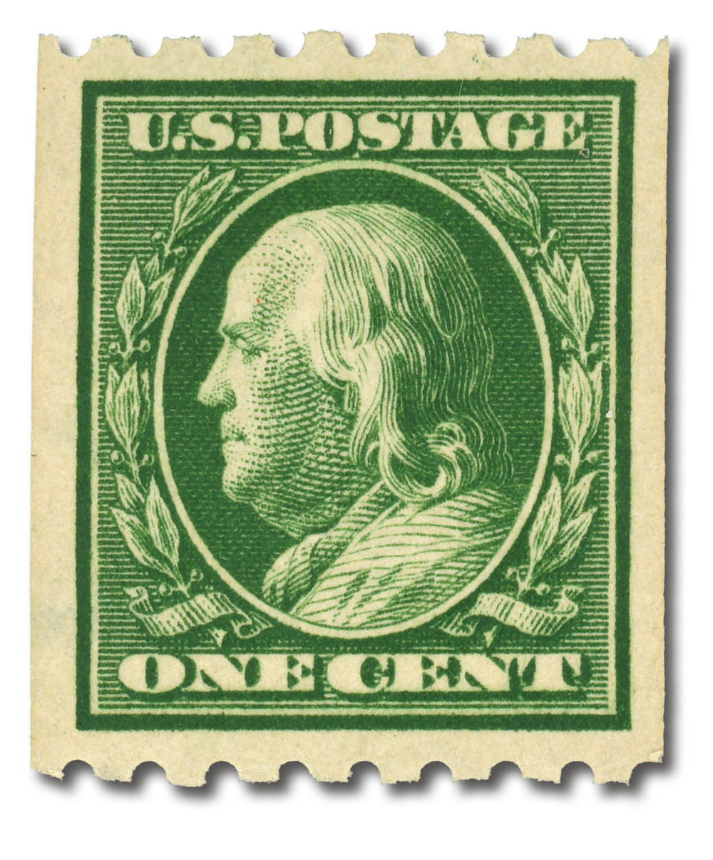 390 - 1910 1c Franklin, Green, Single Line Watermark, Perf. 8.5