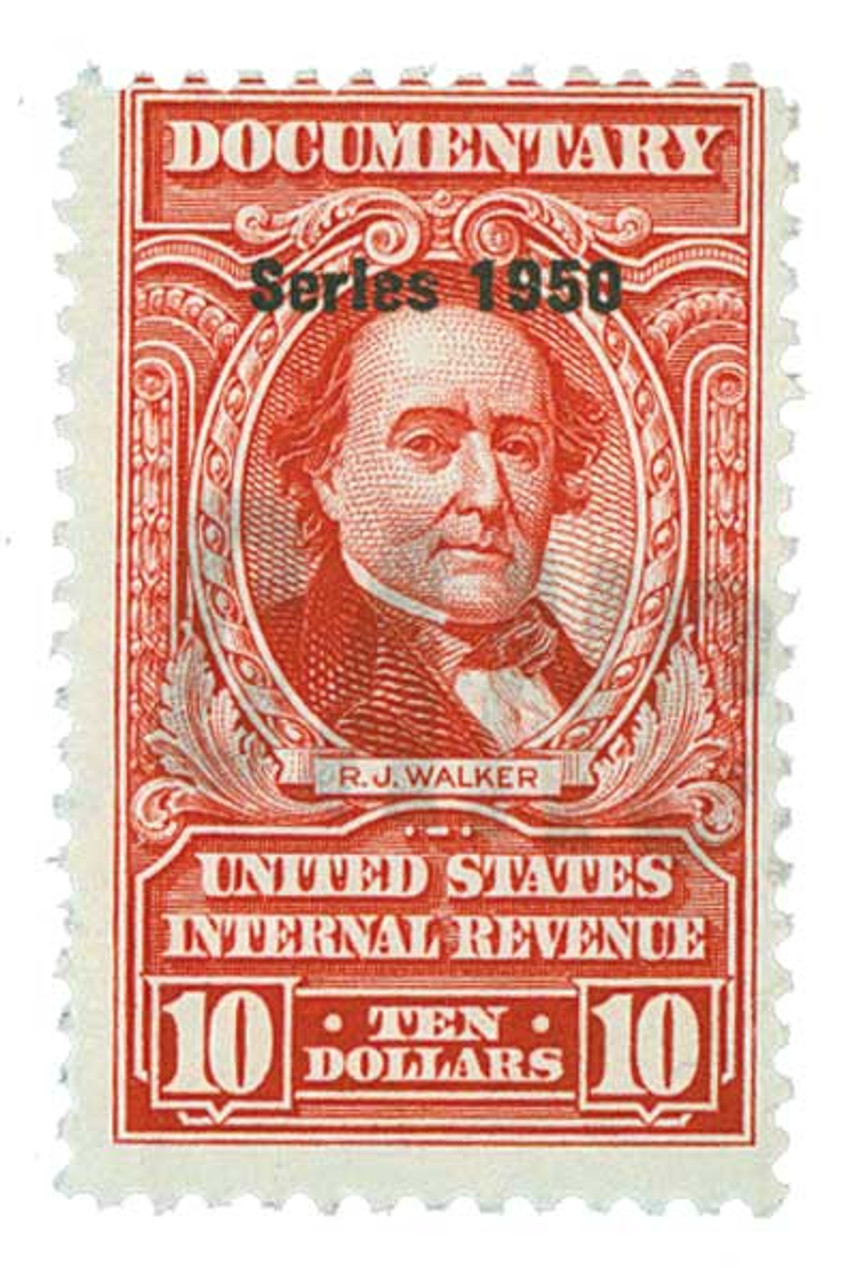 R553 - 1950 $10 U.S. Internal Revenue Stamp, Carmine