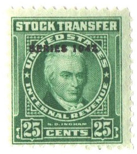 RD123 - 1942 25c Stock Transfer Stamp, Bright Green