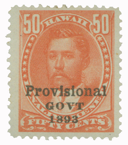 H72b - 1893 50c King William Lunalilo, Red Hawaii, Black Overprint, No Period After "GOVT"
