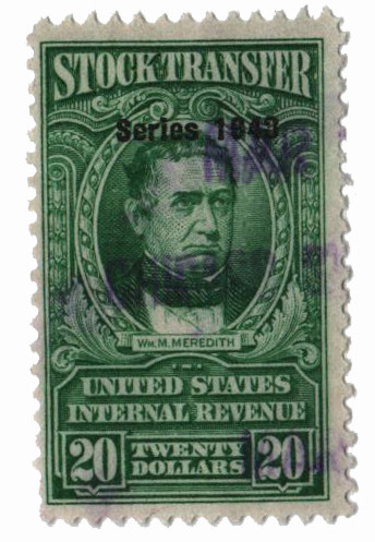 RD277 - 1948 $20 Stock Transfer Stamp, Bright Green