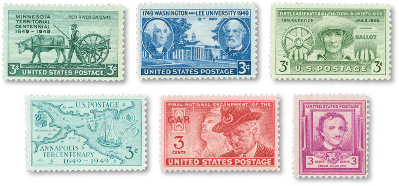 YS1949C - 1949 Complete Commemorative Year Set, 6 stamps