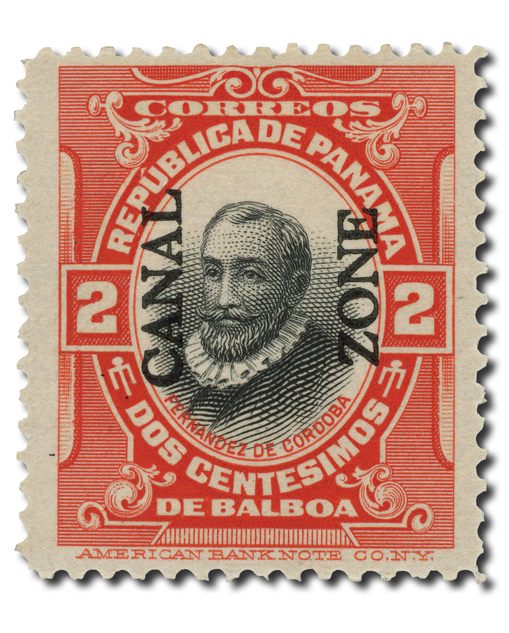 CZ39 - 1912 2c Fernandez de Cordoba, Vermilion & Black, Canal Zone Overprint Type II