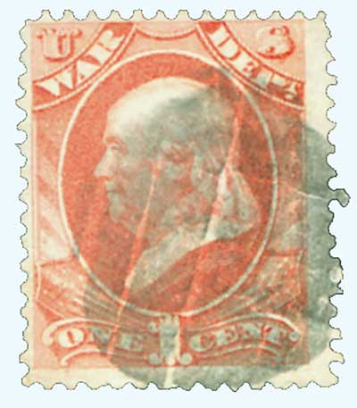 O83 - 1873 1c War Department Official, Rose, Hard Paper