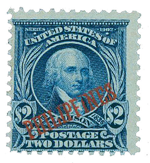 PH238 - 1903-04 $2 James Madison, Dark Blue, Philippines Black Overprint