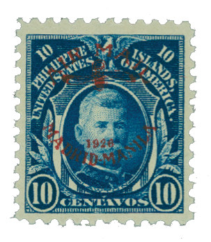 PHC5 - 1926 10c Philippine Islands Airmail, General Henry W. Lawton, Deep Blue, Madrid-Manila Overprint in Red