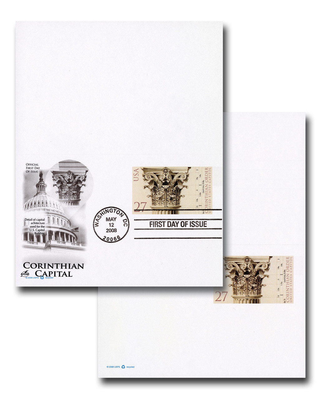 UY47 - 2008 27c Postal Card, Corinthian Column