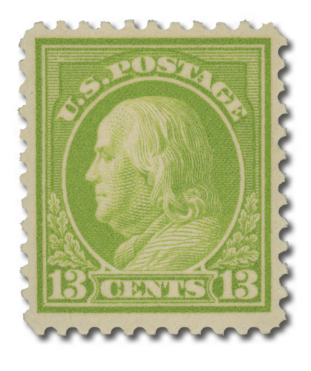 513 - 1919 13c Franklin, Apple Green, Unwatermarked, Perf. 11
