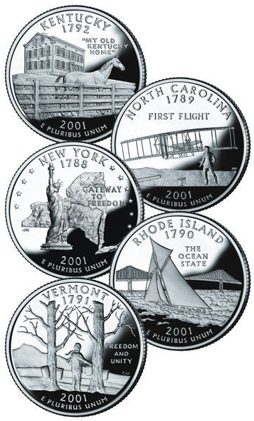 CN200125P - 2001 U.S. Statehood Quarters, P Mint set of 5 - Mystic