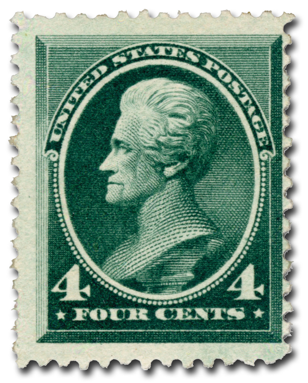 211 - 1883 4c Andrew Jackson, Blue Green, Soft Paper, Perf. 12