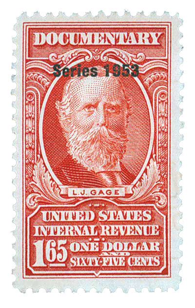 R635 - 1953 $1.65 U.S. Internal Revenue Stamp, Carmine