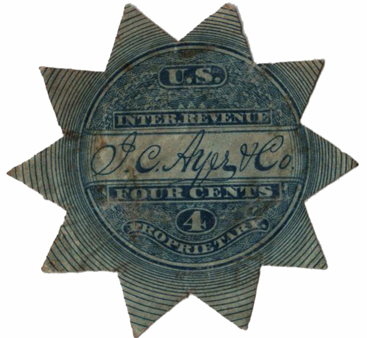 RS9a - 1862-71 4c J. C. Ayer & Co., Blue, Old Paper